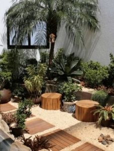 Backyard Palm Tree Stepping Stone Walkway Costa Mesa, CA